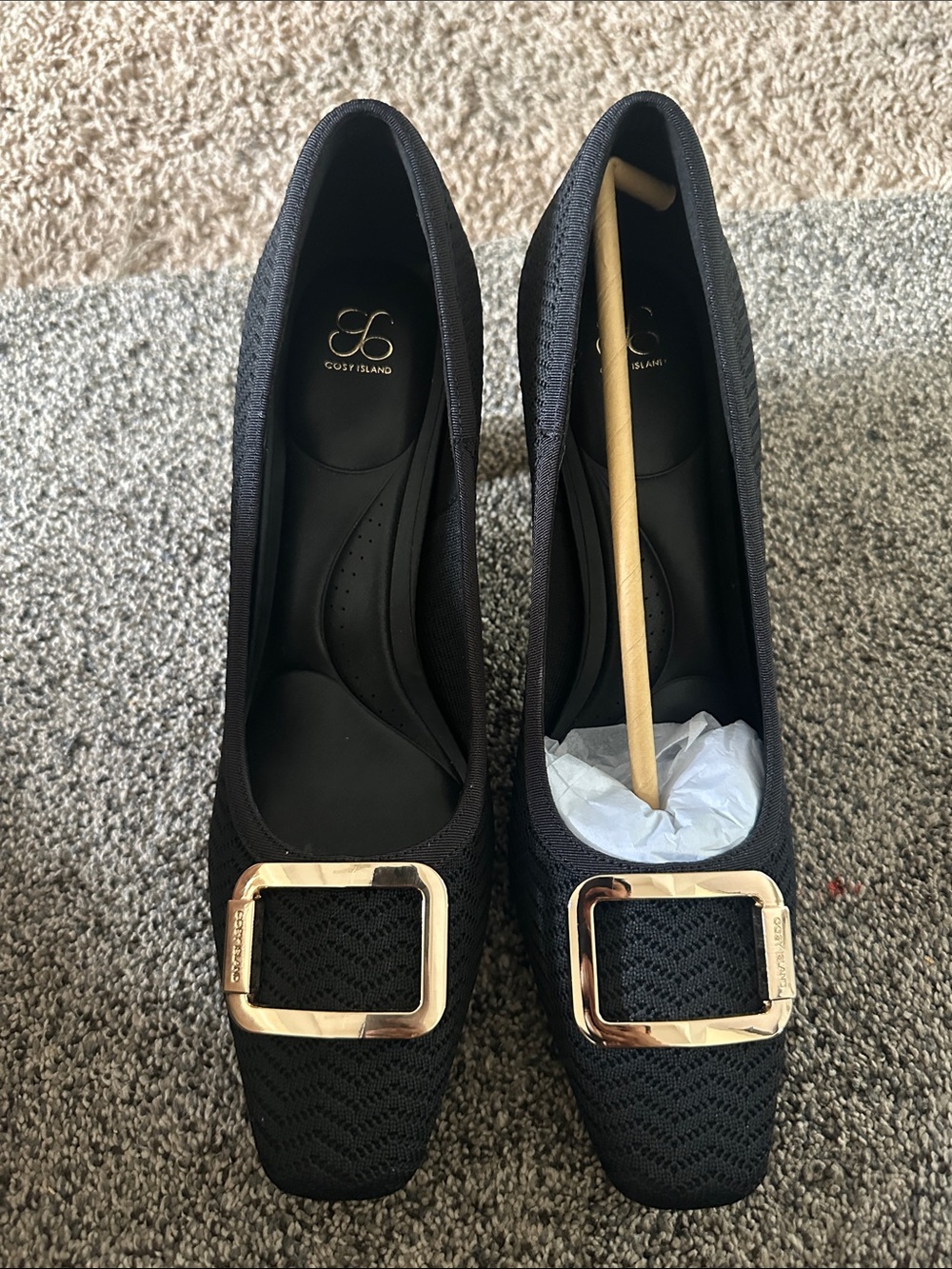 Coast Island Signature Buckle Square Toe Heeled Pump Sz 9.5